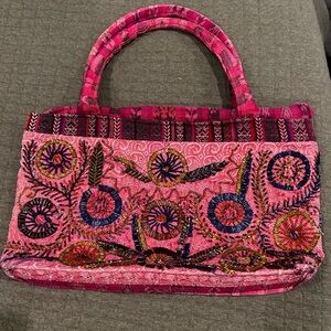 Pink Embroidered Beaded Women's Bag